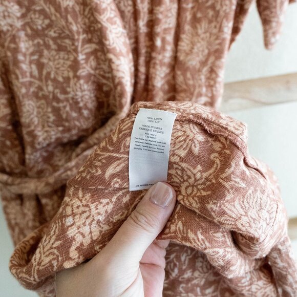 NWT Faherty Ashley Dress Women’s Size Medium Brown Floral 100% Linen Wrap Belted - Picture 5 of 10